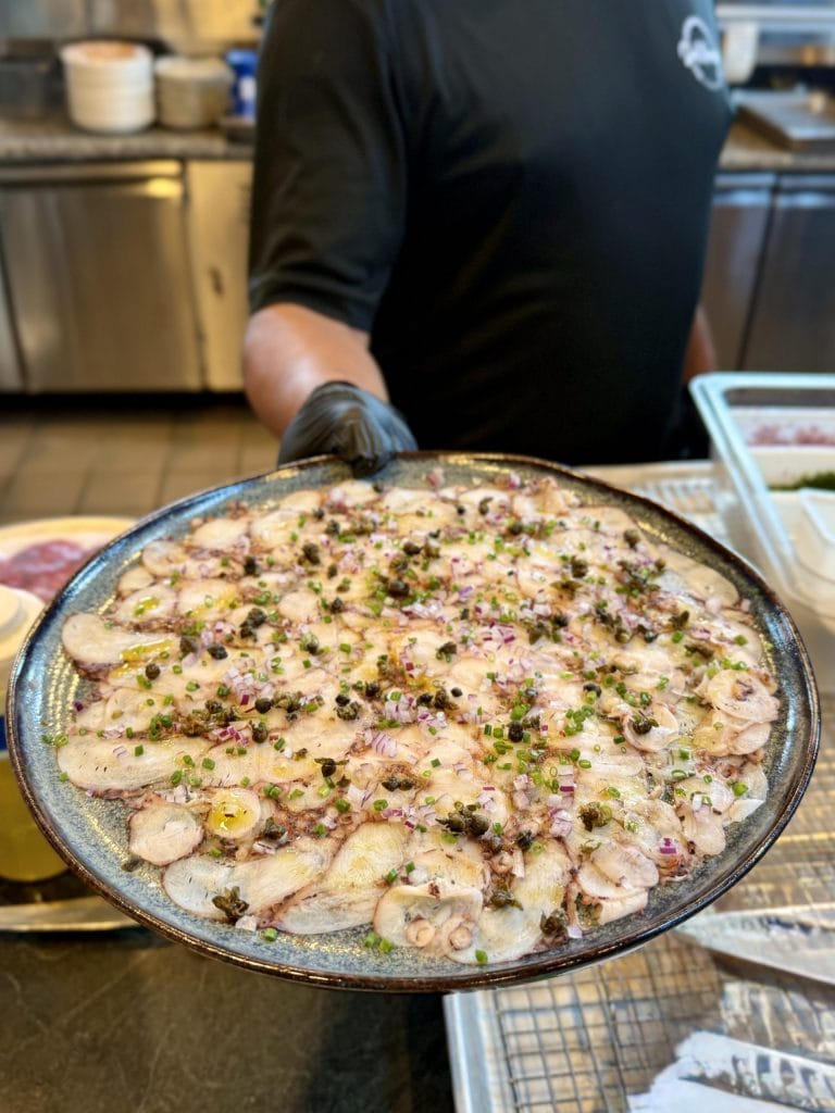 Octopus Carpaccio from DeMarco's GF menu - sponsor of Off The Grid Greenville's Gluten Free Guide